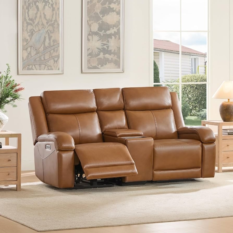 Amazon.com: Watson & Whitely Genuine Leather Power Loveseat Recliner Sofa,  Wall Hugger Loveseat Reclining Sofa with Storage Console, Power Headrest,  Cup Holders, Dual Recliners for Living Room, RV, Saddle Brown : Home
