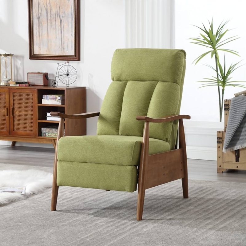 Amazon.com: WEALTHKING Modern Accent Recliner Chair with Adjustable  Backrest, Thick Seat Cushion & Wooden Armrests, Upholstered Single Sofa  with Footrest, Tufted Lounge Chair for Living Room (Olive Green) : Home &  Kit