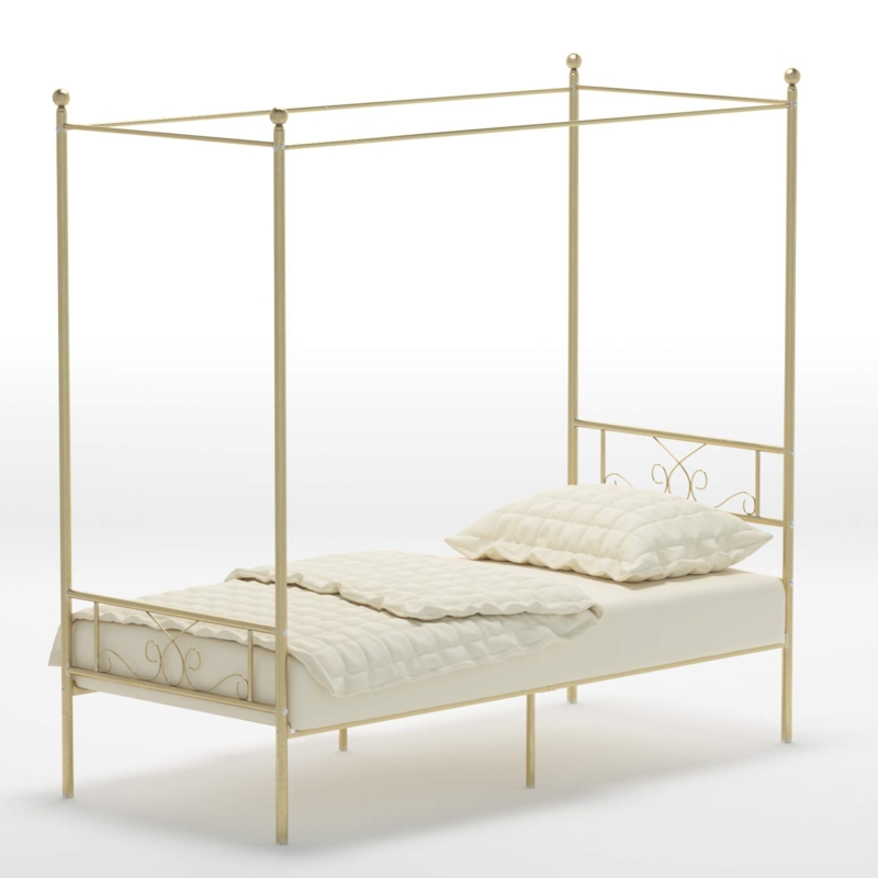 Amazon.com: Weehom Twin Canopy Bed Frame with Headboard and Footboard, 4  Posters Metal Bed Frame, No Box Spring Needed, Mattress Foundation Platform  Bed for Kids and Adults, Gold : Home & Kitchen