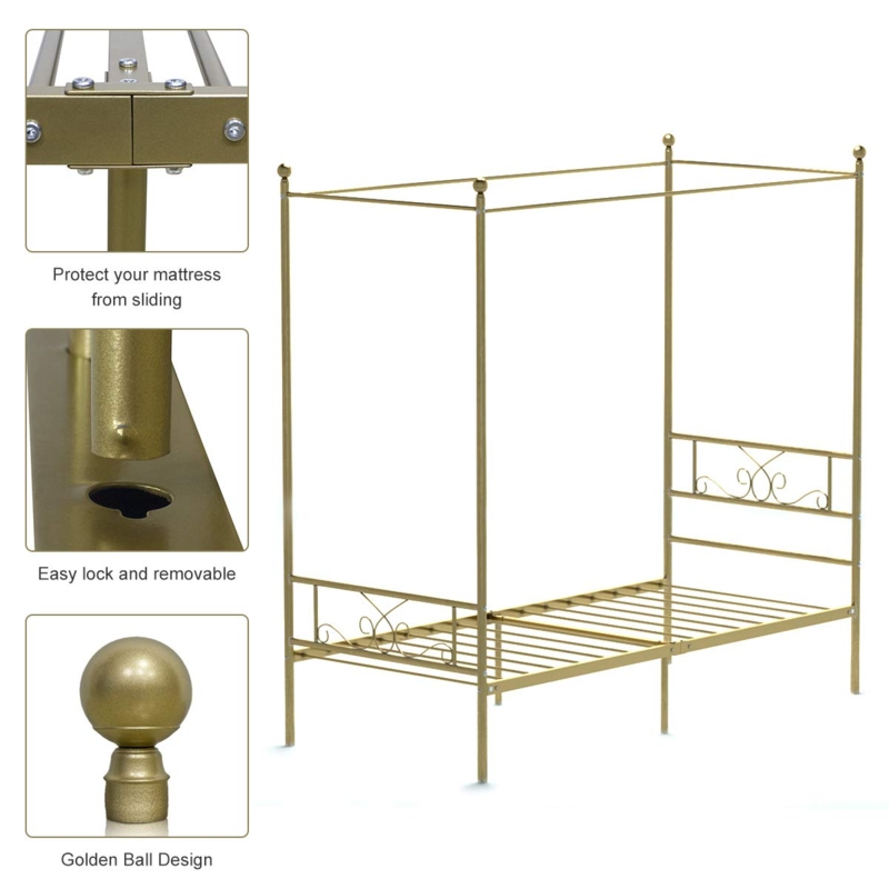Amazon.com: Weehom Twin Canopy Bed Frame with Headboard and Footboard, 4  Posters Metal Bed Frame, No Box Spring Needed, Mattress Foundation Platform  Bed for Kids and Adults, Gold : Home & Kitchen