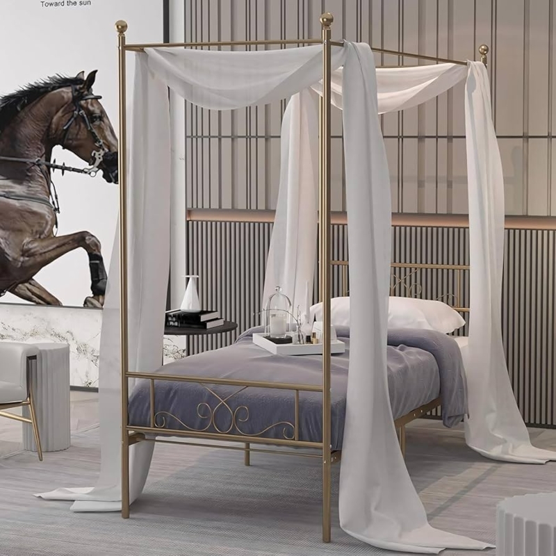 Amazon.com: Weehom Twin Canopy Bed Frame with Headboard and Footboard, 4  Posters Metal Bed Frame, No Box Spring Needed, Mattress Foundation Platform  Bed for Kids and Adults, Gold : Home & Kitchen
