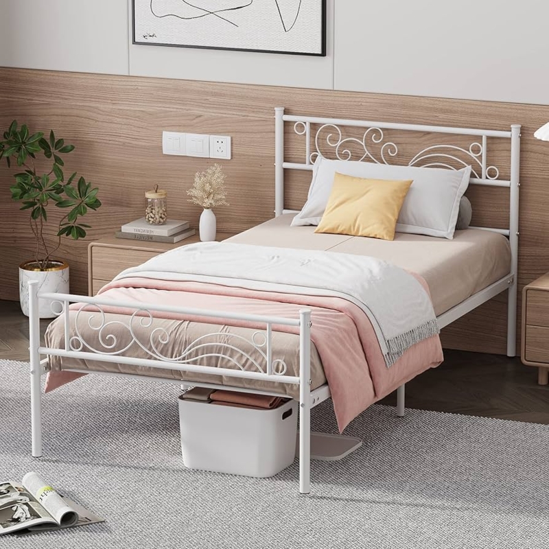 Amazon.com: Weehom Twin Size Bed Frame with Headboard No Box Spring Needed  Platform Single Bed for Kids, White : Home & Kitchen