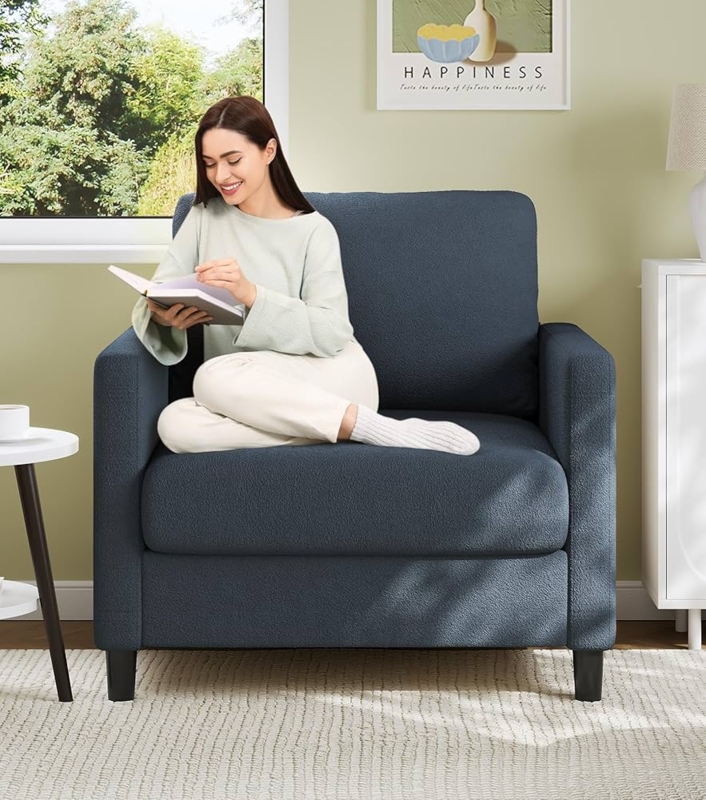 Amazon.com: Welzona Sofa Accent Chair, 33" Reading Chair for Bedroom,  Tool-Free Setup Living Room Accent Chairs, Comfy Arm Chairs Living Room,  All-Wood Reading Nook, Blue Grey : Home & Kitchen
