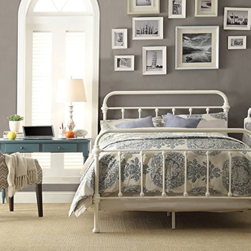 Amazon.com: White Antique Iron Metal Bed Frame Vintage Bedroom Furniture  Rustic Wrought Country Dark Bronze Wire Cast Womens Mens Girls Kids  Princess Headboard Footboard Slats Rails Set Twin Full Queen King Sized (