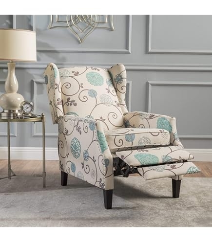 Amazon.com: Wingback Floral Fabric Recliner Club Chair Blue White  Mid-Century Modern Contemporary Pattern Polyester Wood : Home & Kitchen