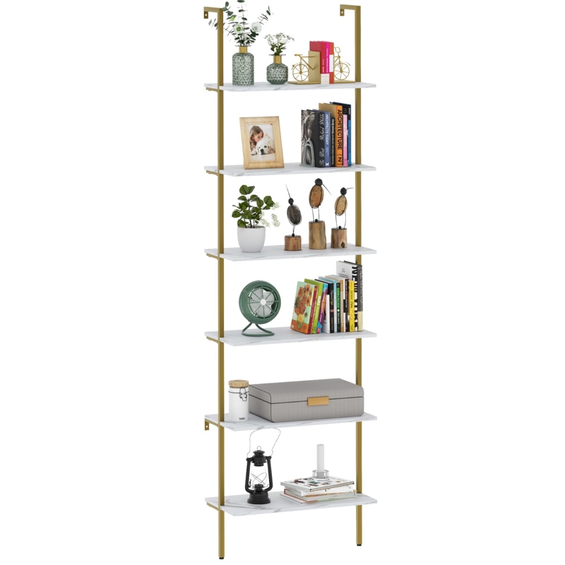 Amazon.com: Wolawu Ladder Shelf 6 Tiers Marble White Modern Bookshelf Open  Tall Wall Mount Bookcase Standing Leaning Wall Shelves Industrial  Decorative Living Room Bed Room : Home & Kitchen