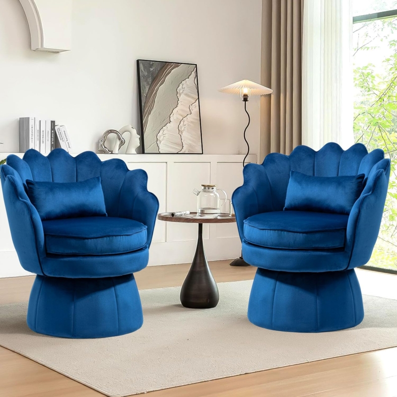 Amazon.com: WQSLHX Swivel Barrel Chairs Set of 2, Small Accent Armchair,  Navy Blue Velvet Upholstered, Mid-Century Modern Style, for Living Room/Bedroom/Waiting  Room, for Relaxing & Reading, Pillow Included : Home & Ki