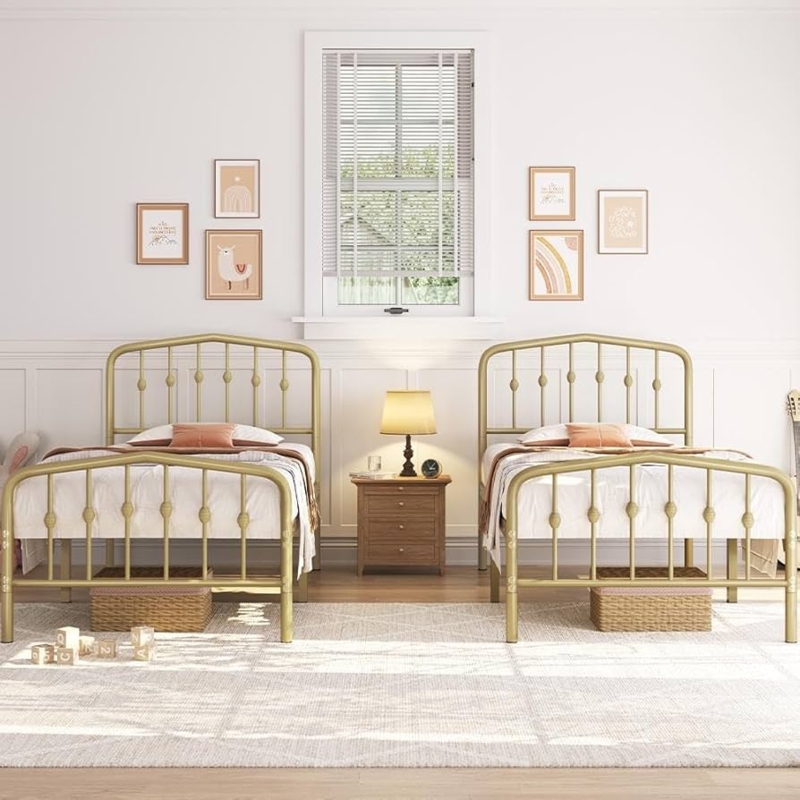 Amazon.com: Yaheetech 2pcs Twin Bed Frames Metal Platform Bed with  Victorian Style Iron Headboard and Footboard/Easy Assembly/No Box Spring  Needed/Antique Gold Twin Bed : Home & Kitchen