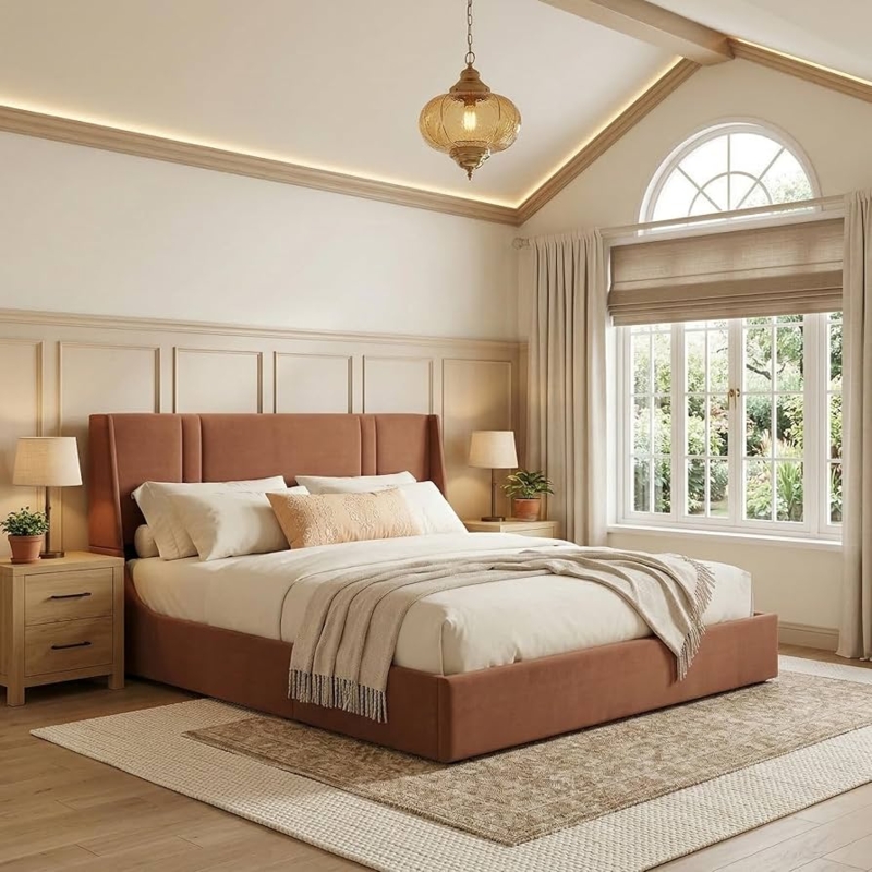 Amazon.com: Zanmintaobo King Size Lift Up Storage Bed Frame, Hydraulic  Platform Bed with 41.7" Upholstered Wingback Headboard, No Box Spring  Needed, Ocher : Home & Kitchen
