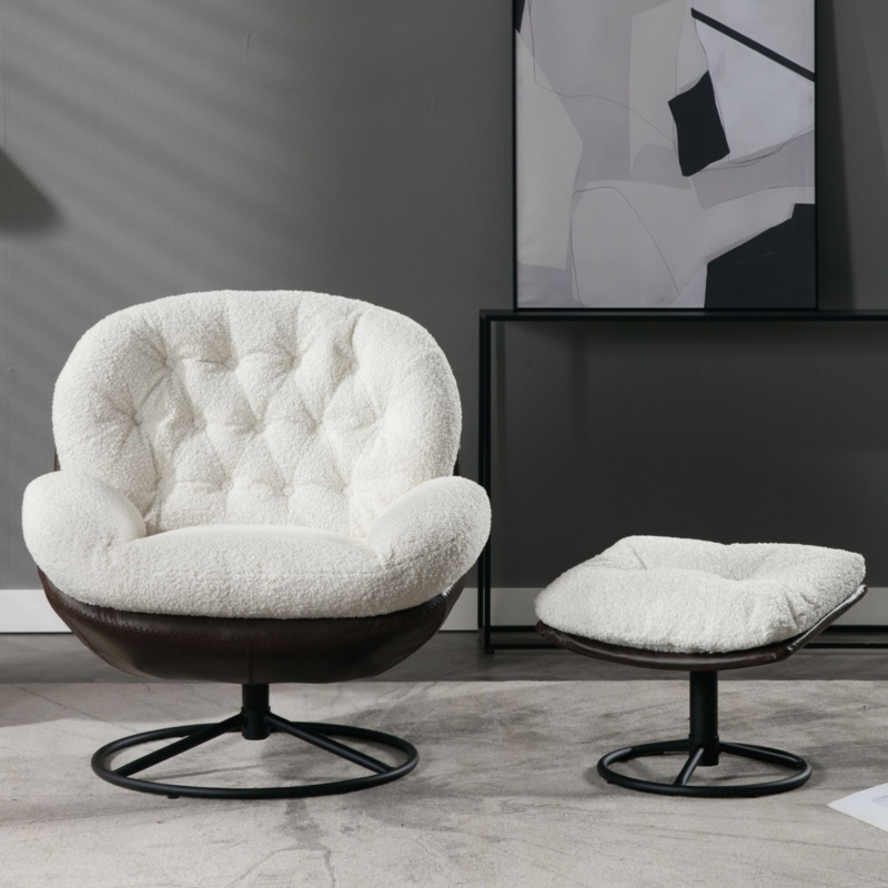 Amazon.com: ZHENGHAO Swivel Accent Chair with Ottoman, Mid Century Modern  Faux Fur Lounge Chair with footrest, Comfy Fluffy Armchair with 360 Metal  Base for Reading/Living Room/Bedroom, White : Home & Kitchen