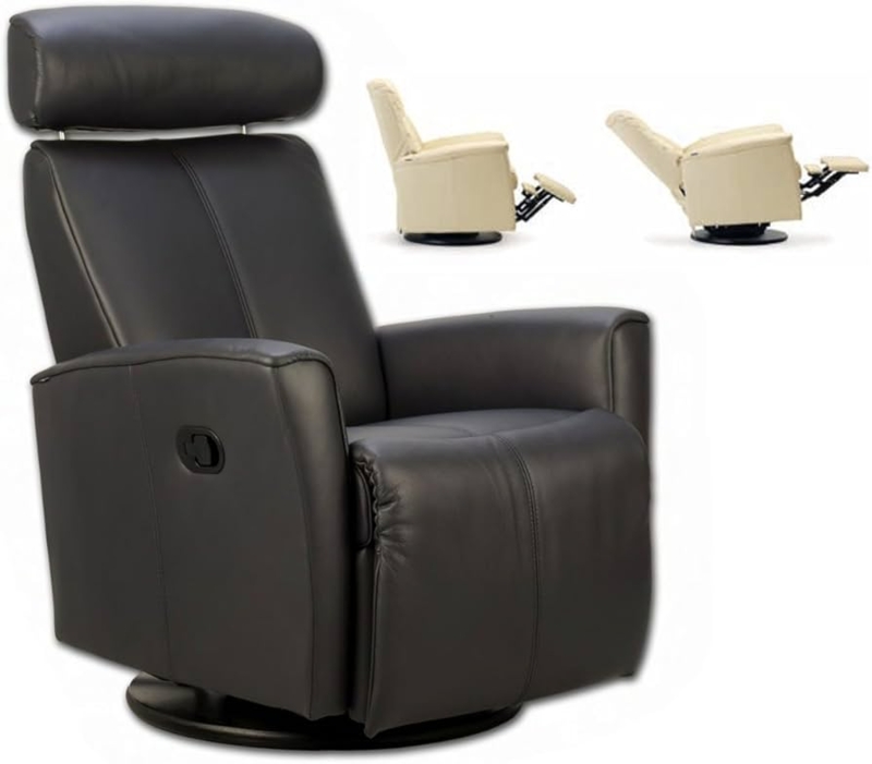Anthracite Leather Relaxer with Swivel Base and Adjustable Headrest
