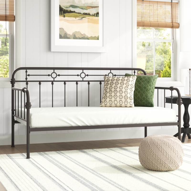 Antique Bronze Daybed Frame featuring Spindles and Circular Medallions