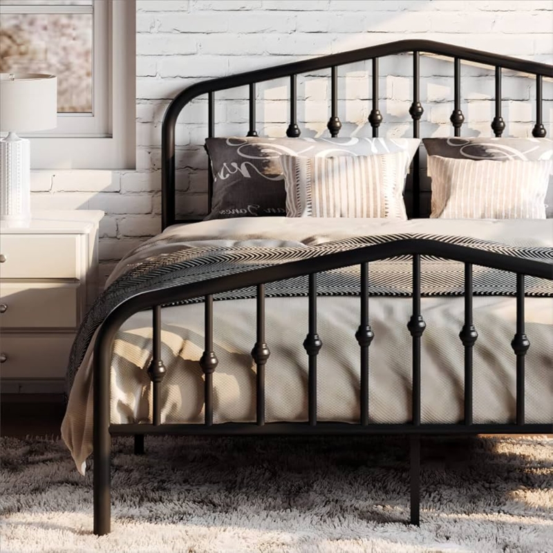 Arched Black Metal Platform Bed Victorian Spindle Style
