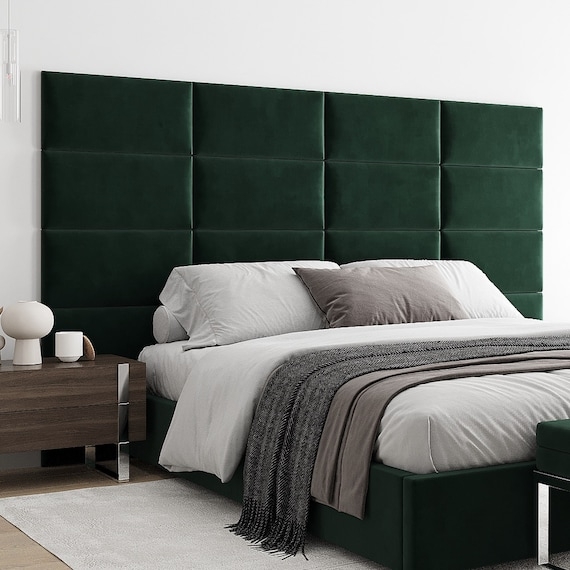 Arched Dark Green Velvet Upholstered Wall Cushion Headboard