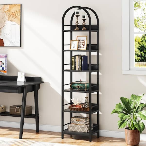 Arched Etagere Bookcase, Matte Black Metal, Tall 6-Shelf Display