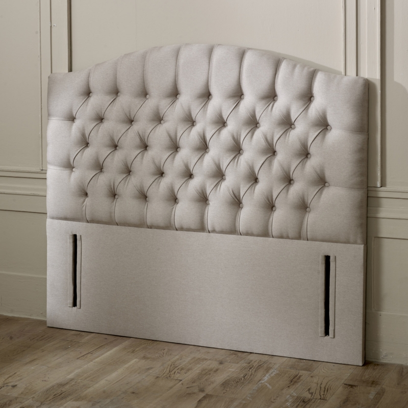 Arched Fabric Headboard Beige Linen-like Deep Button Tufting