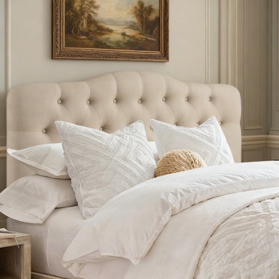 Arched Headboard Cream Button Tufted Traditional Elegant