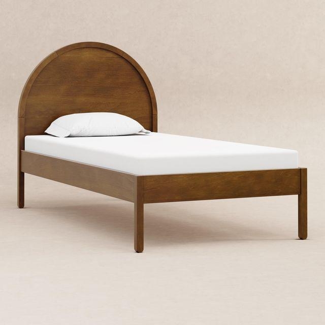 Arched Headboard Twin Bed Walnut Finish Mid-Century Modern