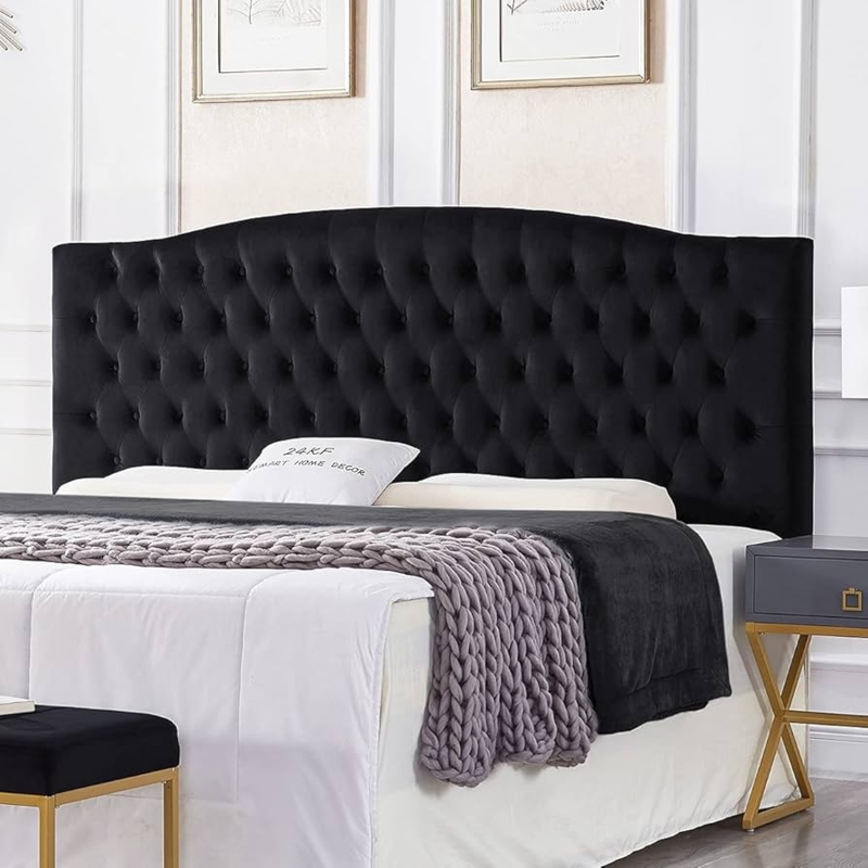 Arched Headboard Velvet Diamond Button Tufting Glam Bedroom