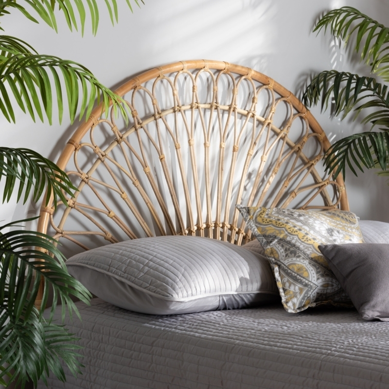Arched Rattan Headboard with Open Frame Design, Boho Bedroom Decor