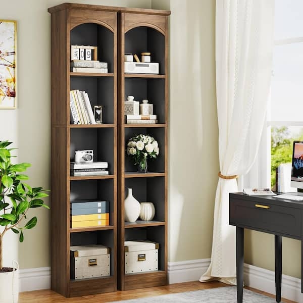Arched Top Bookcase Walnut Brown 5 Shelf Traditional Transitional