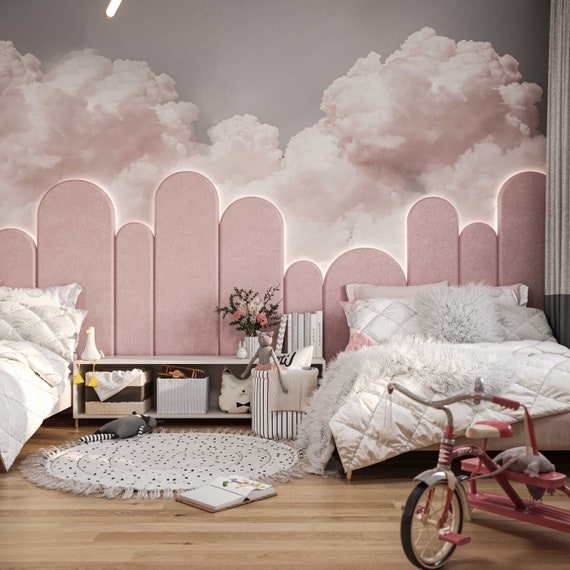 Arched Upholstered Headboard Panels Pink Backlit Modular