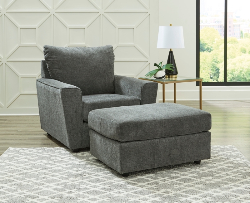 Armchair And Ottoman Set With Flared Track Arms In Charcoal