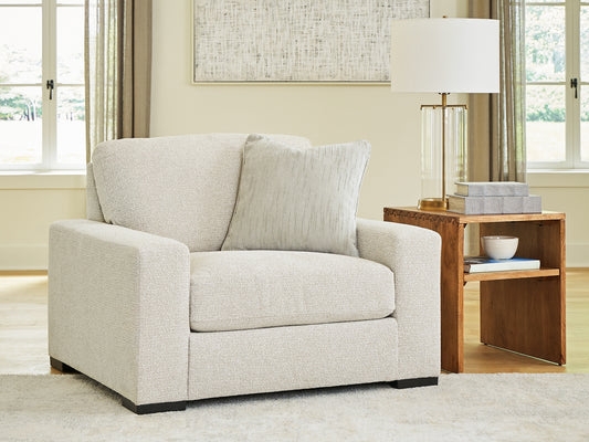Armchair Off-White Textured Fabric Blocky Arms