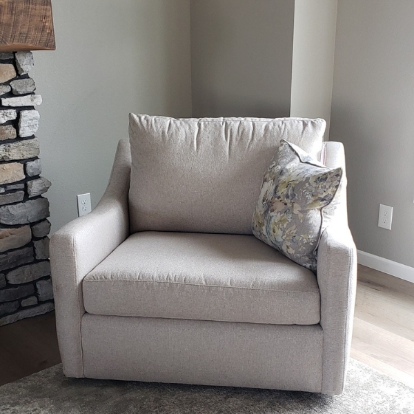 Armchair Track Arms Oatmeal Swivel Chair and Half