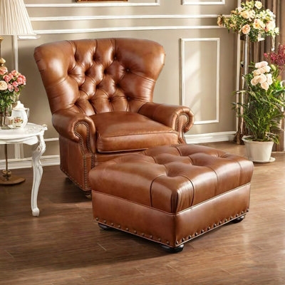 Armchair with Wingback Silhouette and Diamond Button Tufting, Nailhead Trim