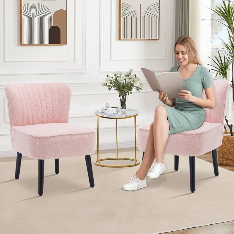 Armless Accent Chair: Boucle with Vertical Channel Tufting.