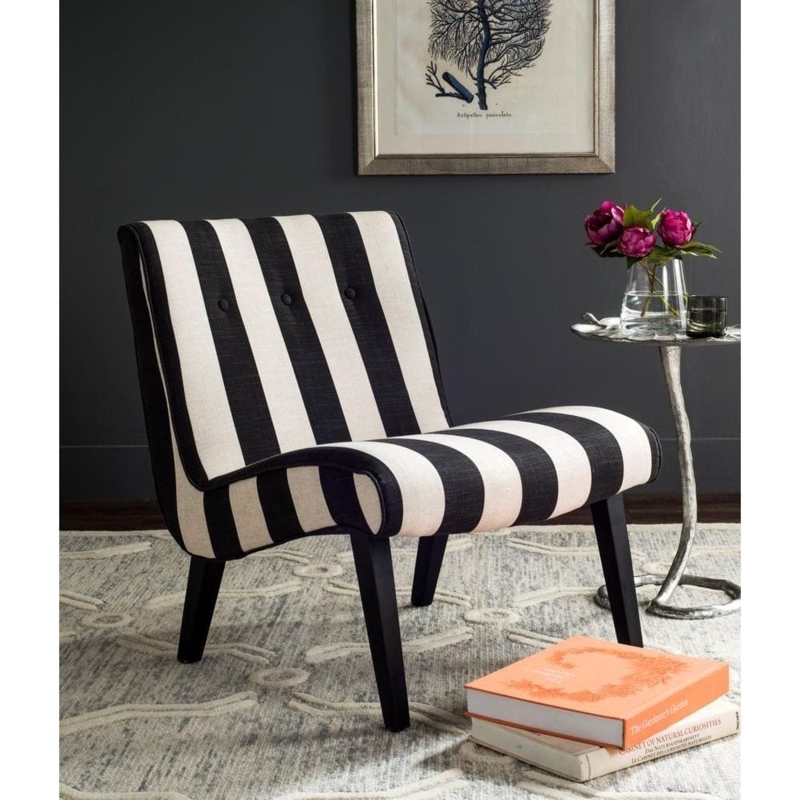 Armless Accent Chair Button Tufted Back Striped Tapered Legs