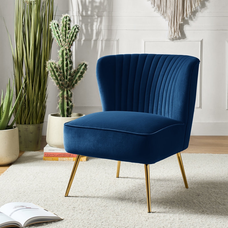 Armless Accent Chair with Vertical Channel Tufting and Gold Legs