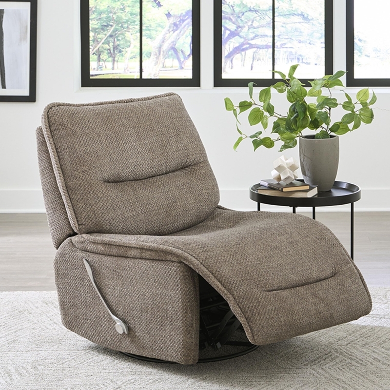 Armless Manual Swivel Recliner in Wheat Textured Fabric