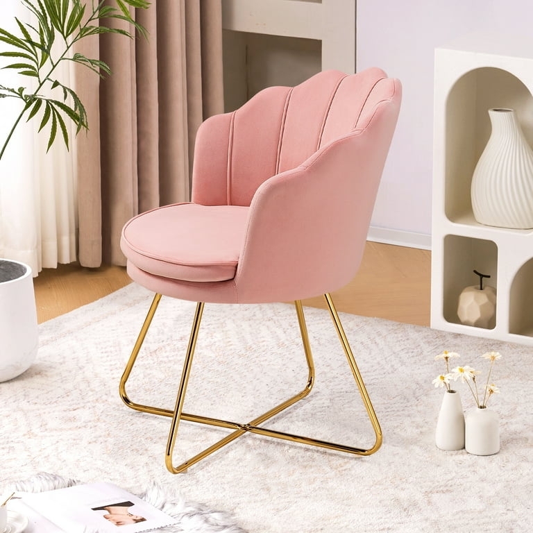 Armless Vanity Chair with Seashell Back and Gold Crisscross Base