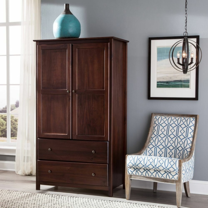 Armoire Wardrobe with Dark Espresso Finish and Recessed Panel Doors