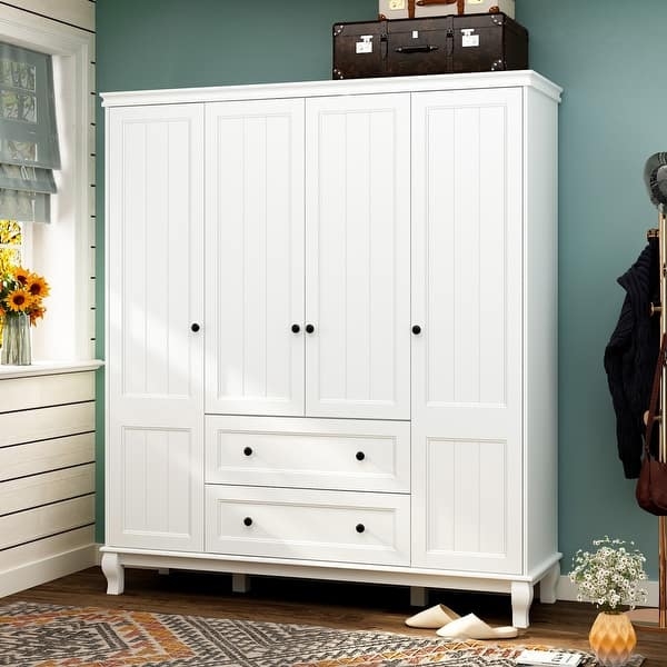 Armoire with Beadboard Style Panels and White Lacquer Finish