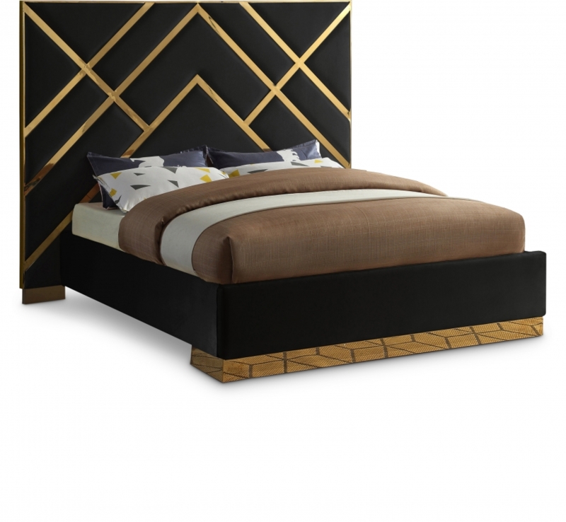Art Deco Bed Black Velvet Gold Geometric Vector Inlay