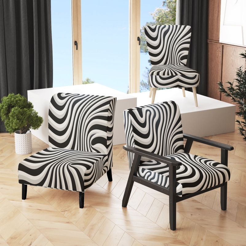 Artistic Accent Chair Optical Art Pattern Wavy Stripes Bold