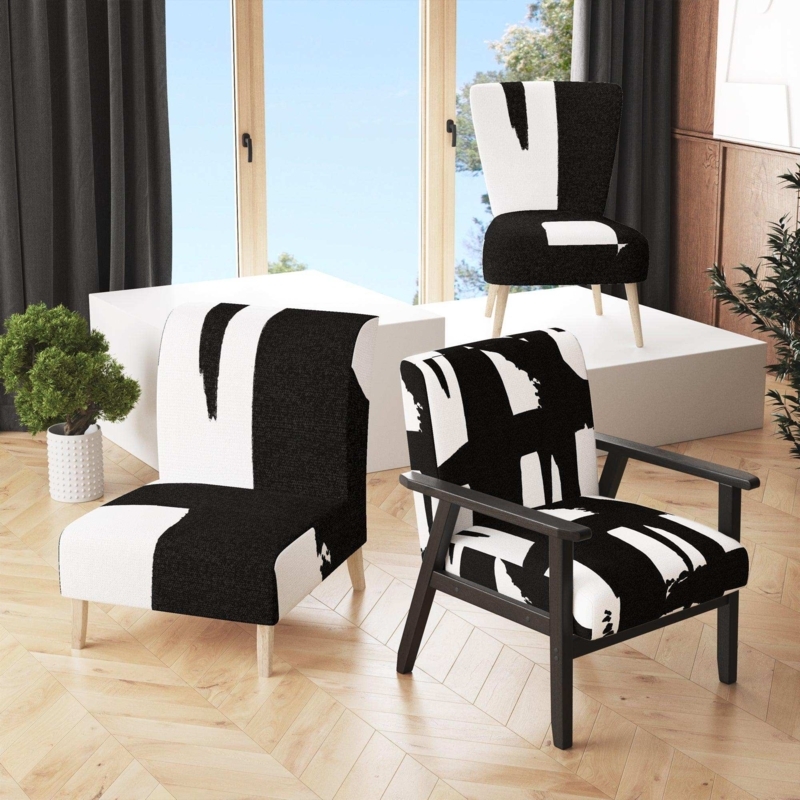 Artistic Accent Chairs Brushstroke Print Mixed Silhouettes