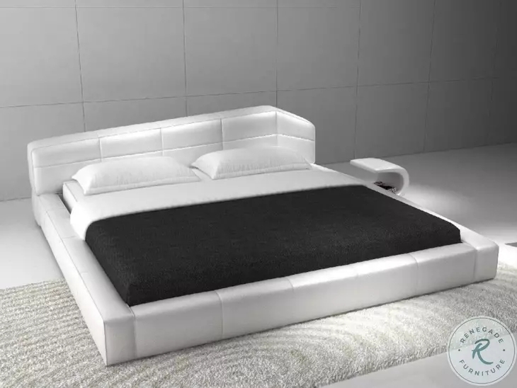 Asymmetric Platform Bed White Leather-Like Quilted Frame