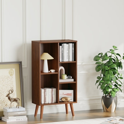 Asymmetrical Walnut Bookcase with Tapered Mid-Century Legs