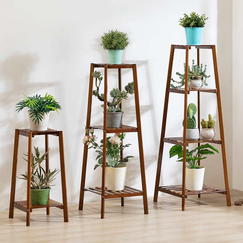 Bamboo Plant Stand Set A-Frame Silhouette Graduated Heights