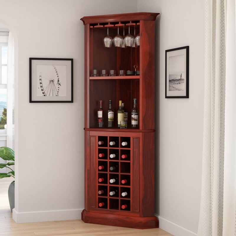 Bar Cabinet Corner Design Reddish Brown Tall Rustic Liquor Cabinet