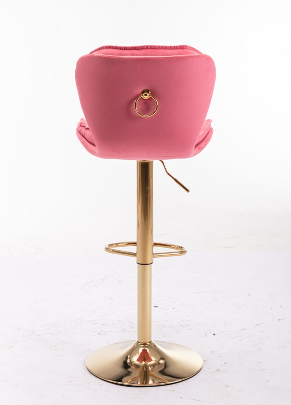 Bar Stool Back Ring Pull Polished Gold Pedestal Adjustable Height Velvet