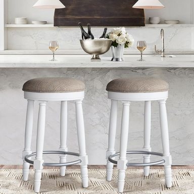 Bar Stool Backless Design with White Frame and Metal Footrest Ring