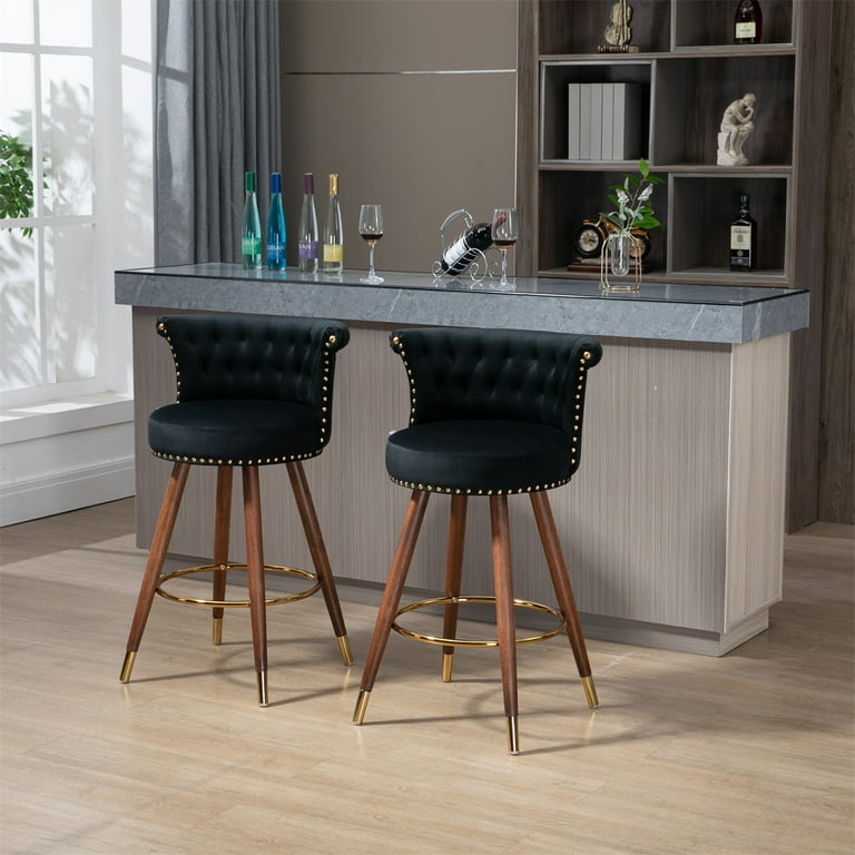 Bar Stool Black Tufted Bar Stools with Gold Accents and Nailhead Trim