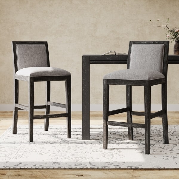 Bar Stool Charcoal Bar Stools with Inset Back Upholstery, Distressed Wood