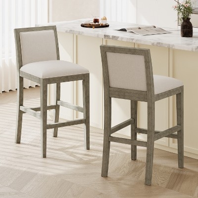 Bar Stool Framed Back Bar Stools with Gray Wash Finish and Linen Seat