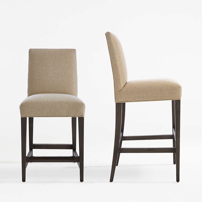 Bar Stool Linen Look Woven Texture Dark Tapered Legs
